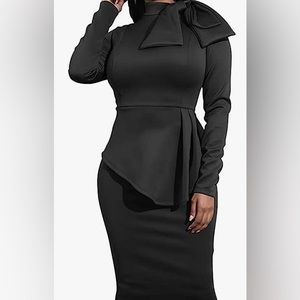 Women's Peplum Bodycon long Sleeve with Bow Pencil Dress